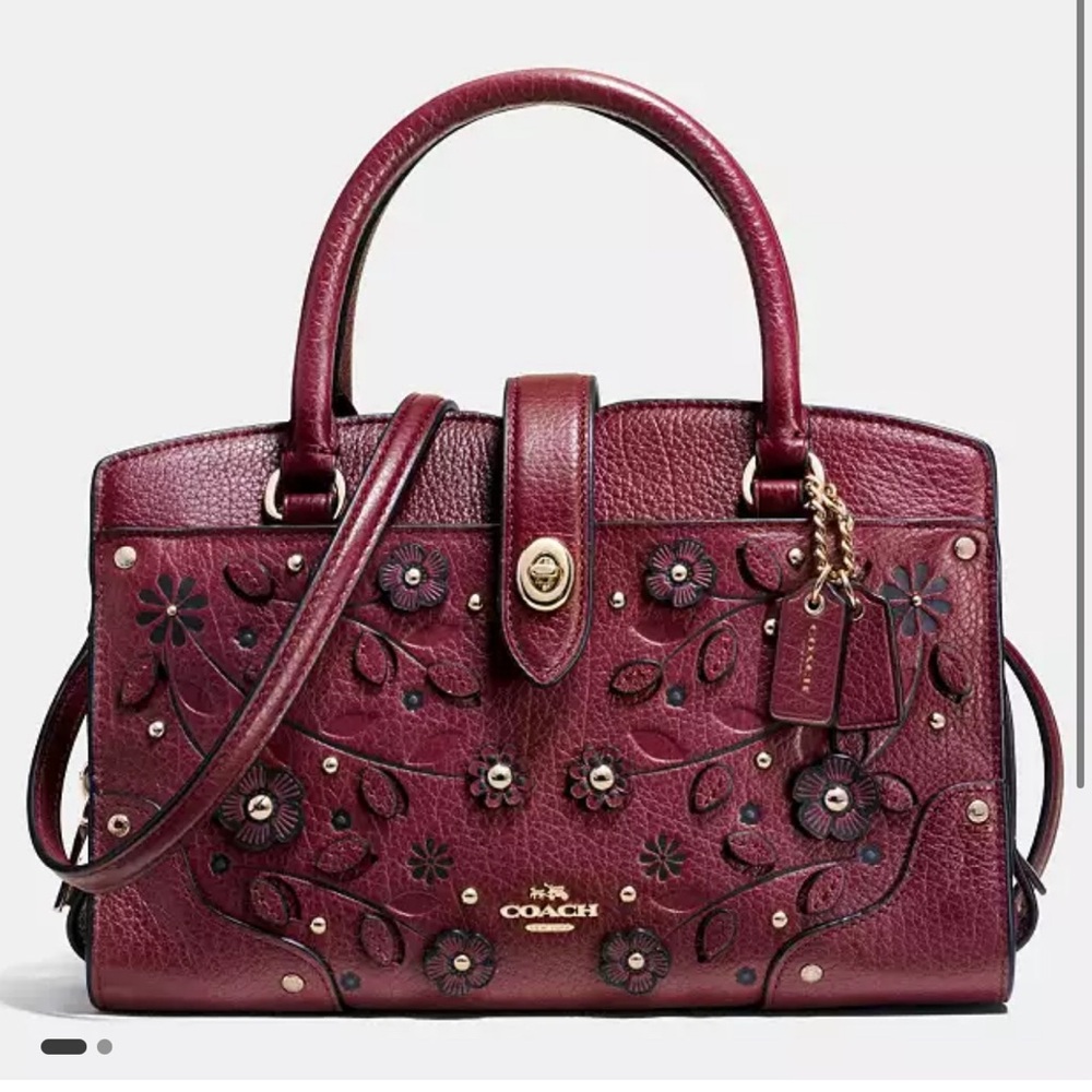 ⭐️Rare⭐️ Coach Willow Floral Mercer Satchel 24 in grain leather. Burgundy. New!